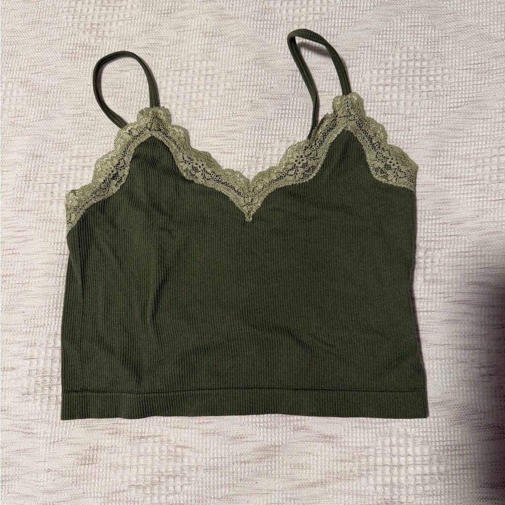 wild fable Olive Lace-Trim Ribbed Cami